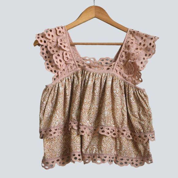 Anthropologie Let Me Be Eyelet Swing Top Size XS - Picture 1 of 7